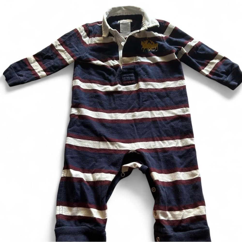 Ralph Lauren Navy and White Striped Kids Footie